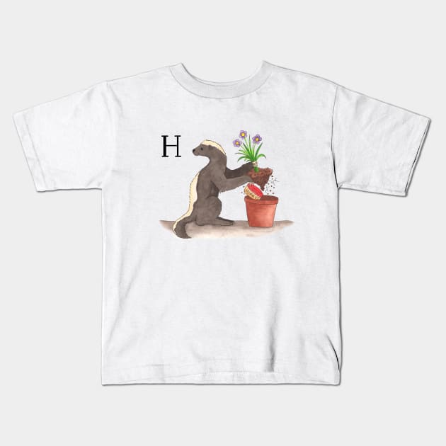 H is for Honey Badger (he doesn't care) Kids T-Shirt by thewatercolorwood